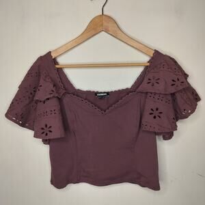 Express‎ Top Tiered Flutter Sleeve Cropped Sweetheart Boho